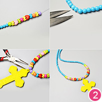 Colorful Acrylic Beads Necklace with Cross Pendants