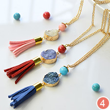 Druzy Agate Necklace With Tassel Pendants